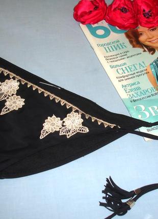 Низ от купальника раздельного трусики женские плавки размер 46 / 12 черные с вышивкой1 фото