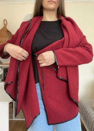 Пальто lesara червоне,укорочене пальто,пальто на запах,пальто на зав’язках4 фото