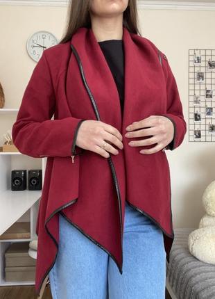 Пальто lesara червоне,укорочене пальто,пальто на запах,пальто на зав’язках3 фото