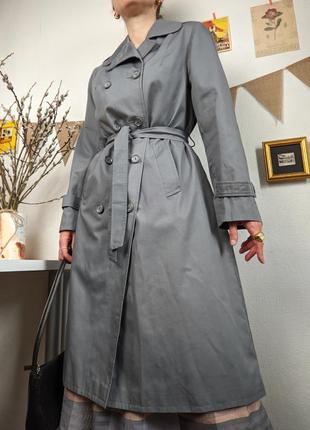 Пальто тренч плащ серый миди весна с поясом двубортный карманы винтажный1 фото