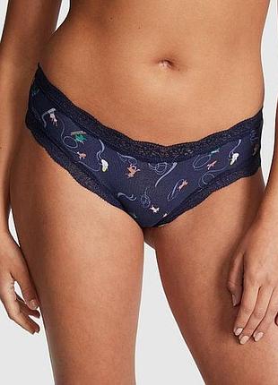 Трусики хіпстери victoria's secret  everyday lace-trim cheekster panty xs синій