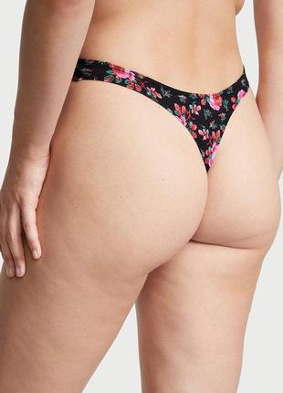 Трусики стрінги victoria's secret  stretch cotton high-leg scoop thong panty xs черный2 фото