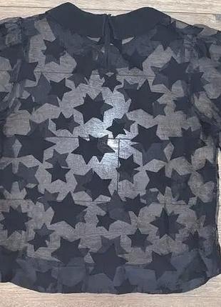 Черная прозрачная кофта в звезды с воротом гофре и рукавами фрнариками