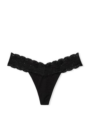 Трусики танга victoria's secret  everyday lace trim thong panty l черный1 фото