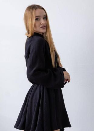 Milana 20781 чорна сукня муслин бавовна довгий рукав коротка6 фото