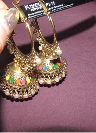 Индийские тяжелые серьги джумки колокольчики, арт. 56713 фото