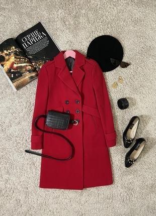 Базове червоне двобортне вовняне пальто №34