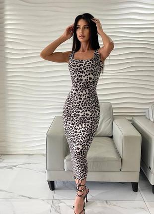 Платье миди с леопардовым принтом приталено качественная стильная трендовая2 фото