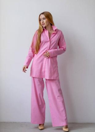 Gabriel рожевий домашній костюм королівський льон сорочка і штани вільного крою 206216 фото