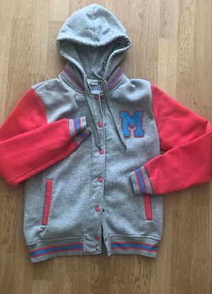 Серый осенний балахон-свитшот на замок+пуговицы