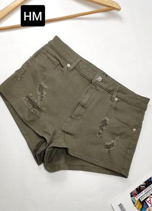 Шорти короткі жіночі джинс хакі з високою посадкою від бренду divided hm s1 фото