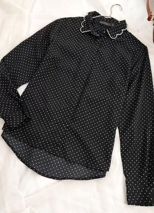 Чорна сорочка в горошок з гарним комірцем