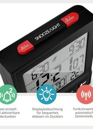 Цифровой радиоуправляемый будильник mebus с термометром, отображением даты, двумя будильниками, повторением бу5 фото