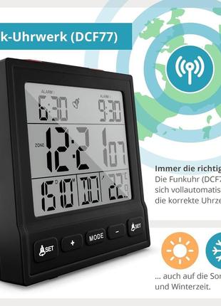 Цифровой радиоуправляемый будильник mebus с термометром, отображением даты, двумя будильниками, повторением бу6 фото