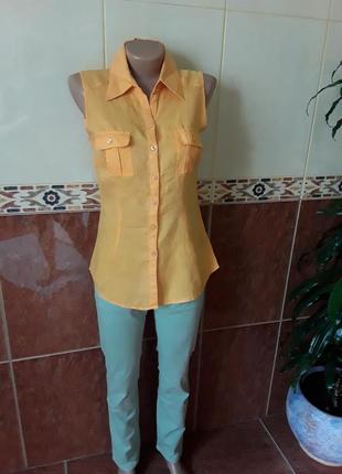 Льняная рубашка  апельсинового цвета1 фото