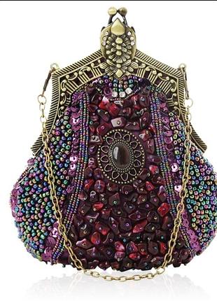 Жіноча сумочка клатч вишита каменями та бльостками