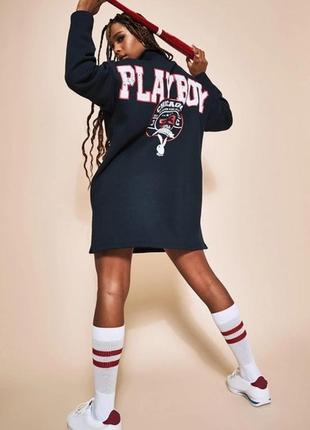 Новий подовжений худі, толстовка, худи сукня, плаття missguided playboy на флісі, оверсайз