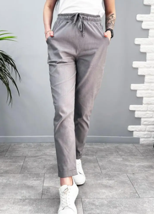 Укороченные штаны с карманами лен  7/8 с отворотами  4 цвета, норма, батал  1702хф4 фото
