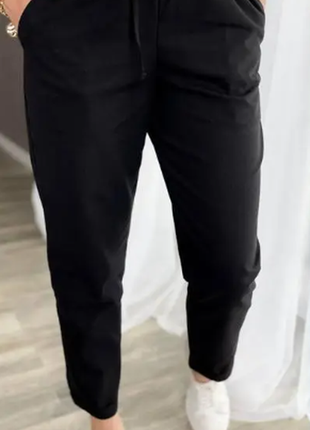Укороченные штаны с карманами лен  7/8 с отворотами  4 цвета, норма, батал  1702хф3 фото