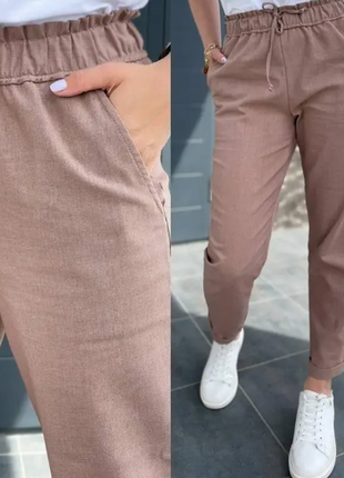 Укороченные штаны с карманами лен  7/8 с отворотами  4 цвета, норма, батал  1702хф5 фото