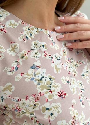 Ніжна сукня міді у квітковий принт ❤️ легка сукня міді з поясом та закритими рукавами ❤️ сукня з довгим рукавом ❤️6 фото