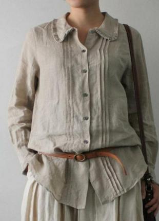 Блуза рубашка в деревенском стиле прошва лен хлопок бохо этно узор ретро