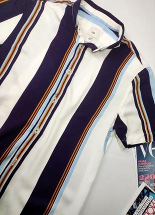 Теніска чоловіча сорочка у смужку з короткими рукавами від бренду river island s2 фото