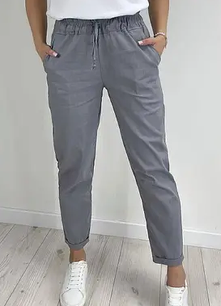 Укороченные штаны с карманами лен  7/8 с отворотами  4 цвета, норма, батал  1702хф