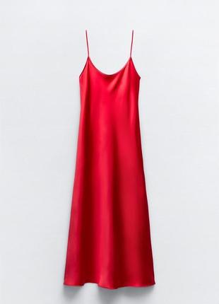Атласна червон сатинова сукня zara new6 фото