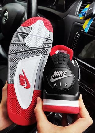 Кросівки nike air jordan 4 retro bred чорні замшеві замша жіночі високі найк джордан осінні весняні демісезонні демісезон високі відмінна якість4 фото