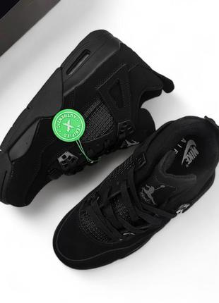 Кросівки nike air jordan 4 retro black cat чорні кросівки жіночі найк джордан осінні весняні демісезонні демісезон високі замш замшеві7 фото