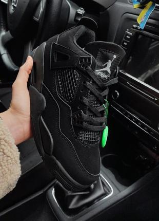 Кросівки nike air jordan 4 retro black cat чорні кросівки жіночі найк джордан осінні весняні демісезонні демісезон високі замш замшеві1 фото