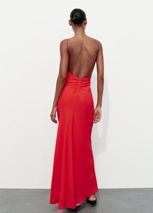 Драпірована червона довга сукня відкрита спина zara new3 фото