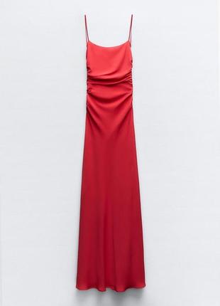 Драпірована червона довга сукня відкрита спина zara new4 фото