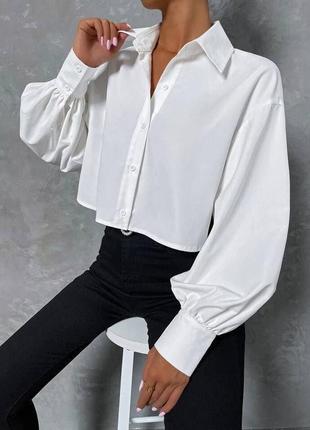 Стильна трендова  вкорочена рубашка блуза сорочка блузка8 фото