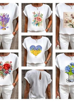 Блузка з квітами 42-44, 46-48, 50-52, 54-56 біла2 фото
