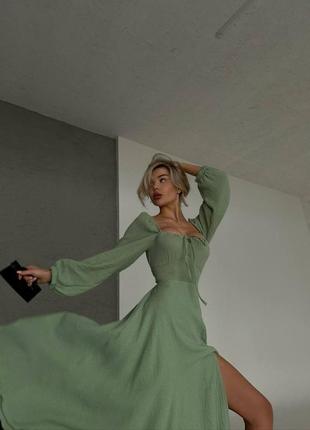 Муслінова сукня з шнурівкою на спинці | сукня міді з зав'язками7 фото