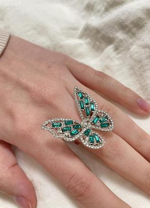 Кольцо бабочка 🦋 с зелеными камнями