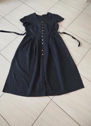 Чорна лляна сукня халат