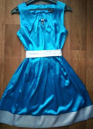 Сукня атласна блакитна 🩵 сарафан з поясом святкова сукня