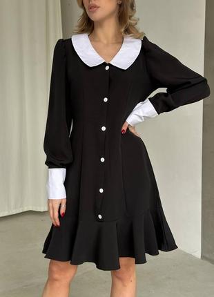Чорна жіноча сукня міні з комірцем класична базова коротка сукня костюмка