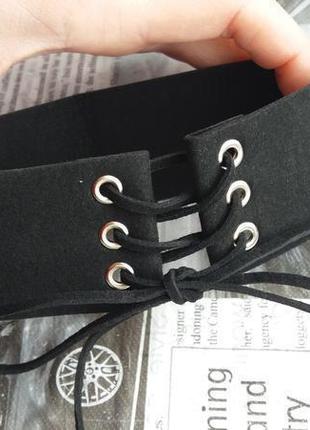Чокер ожерелье чёрный широкий на шнуровке2 фото