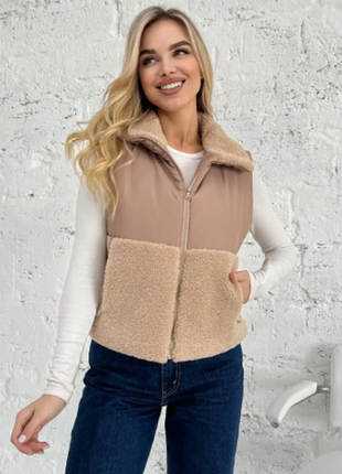 Жилетка женская мех тедди+плащевк на синтепоне 42-44, 46-48 1022ве