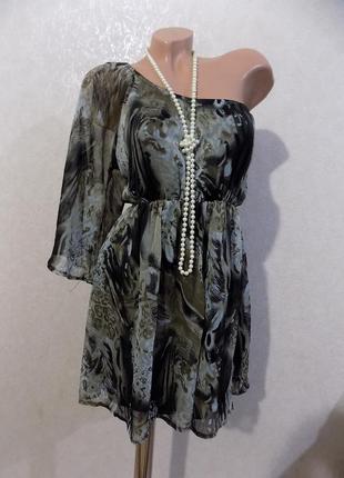 Платье-сарафан шифоновое с одним рукавом на одно плечо размер sanye 46