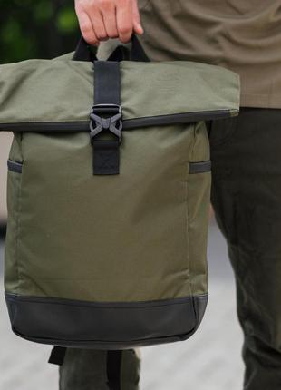Роллтоп міський рюкзак rolltop proof зелений на 20-24 літрів роллтоп із відділення під ноутбук10 фото