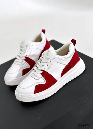 Комбіновані кеди - wawe , червоний, натуральна шкіра/ замша