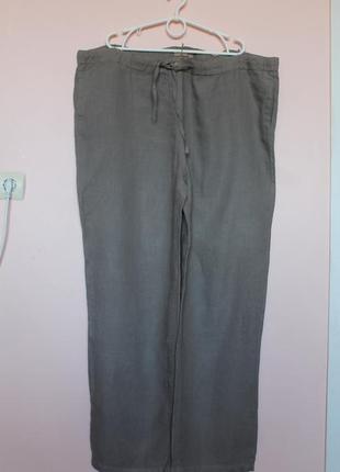Сіро-оливкові льняні брюки на високий зріст, брючки 100% льон батал, брюки 100 лён 58-60 р.