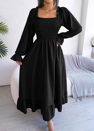 Чорна жіноча сукня міді з пишною спідницею ніжна довга сукня софт