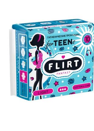 Fantasy flirt гігієнічні прокладки teen cotton & care 3 краплі 10 шт 240 мм 56924