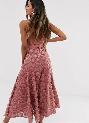 Розпродаж сукня forever unique міді asos з об'ємною бахромою пильна троянда2 фото